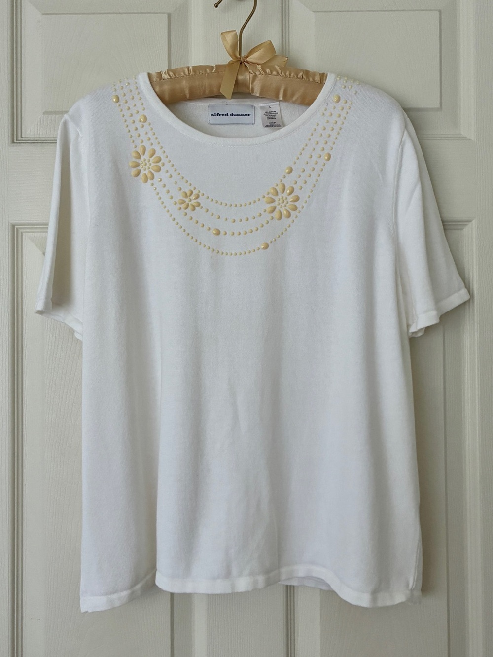 Alfred Dunner Beaded Cotton Blend Short Sleeve Sweater Size Large